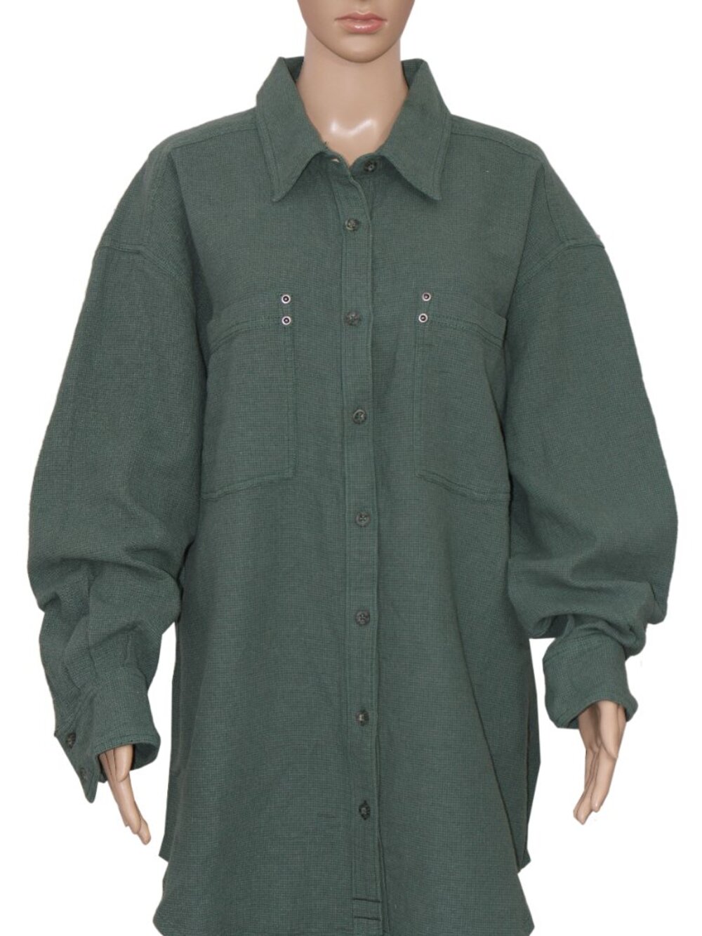 Free People We The Free Freddie Menswear Shirt Top Button Front Green L - Picture 5 of 9